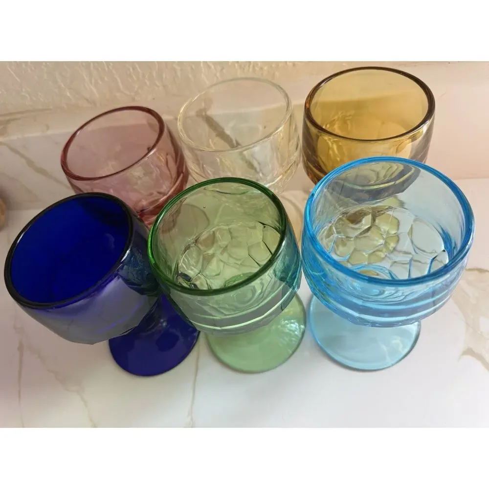Vintage Viking Glass Georgian Thumbprint Honeycomb Water Goblet 5.5x4” Set Of 6